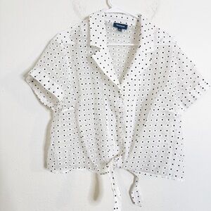 ModCloth sheer eyelet knot front button up blouse
